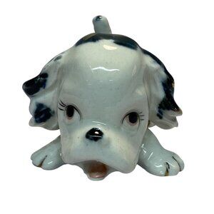 Vintage Cocker Spaniel Black White Figurine Hound Dog Pup Made in Japan 1950's